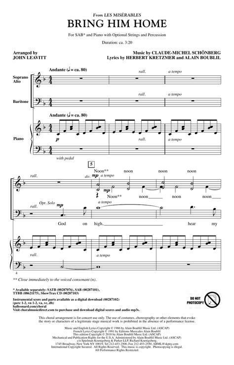 Bring Him Home (from Les Miserables) (arr. John Leavitt) - Percussion Score